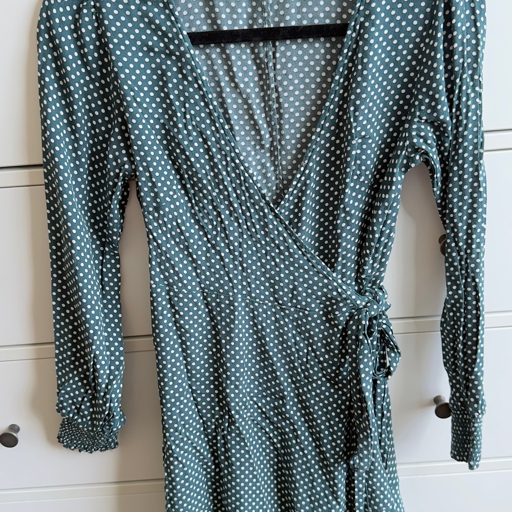 LOFT Green Wrap Mini Dress with Cuffed Sleeves